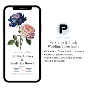 Navy & Blush Floral Wedding Video Invitation