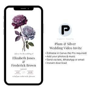 Plum & Silver Floral Wedding Video Invitation