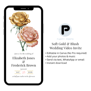 Soft Gold & Blush Floral Wedding Video Invitation