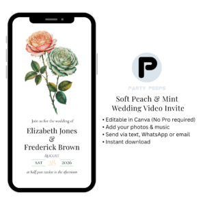 Soft Peach & Mint Floral Wedding Video Invitation