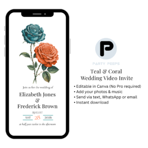 Teal & Coral Floral Wedding Video Invitation