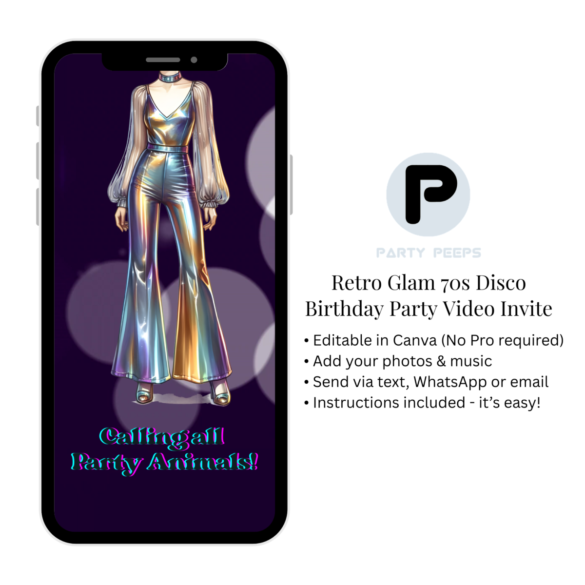 Retro Glam 70s Disco Birthday Party Video Invite Etsy Listing Mockups