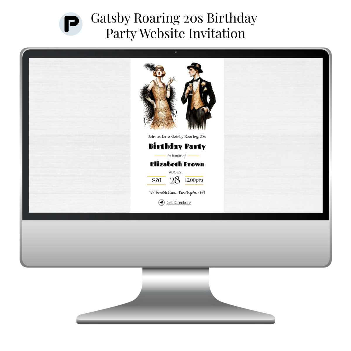 WP Gatsby Roaring 20s Birthday Party Website Listing Mockups (2000 x 2000 px)